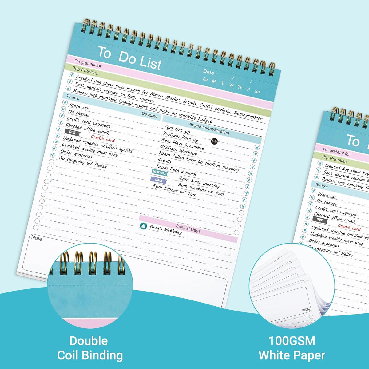 52 double-sided sheets providing 104 days of daily planning