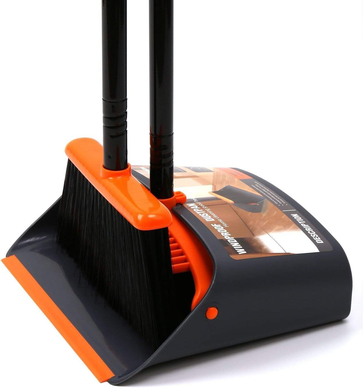 52-inch steel broom handle and 38.5-inch steel dustpan handle for full standing reach