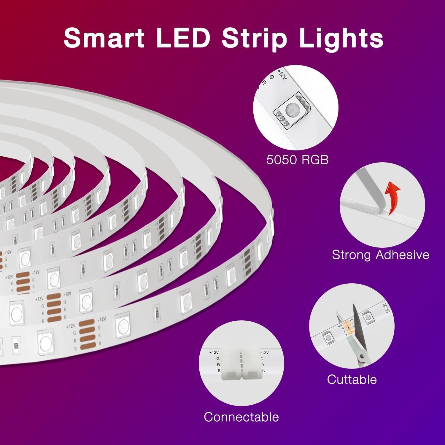 540 smd leds on the 100ft configuration with strong 3m-style adhesive backing