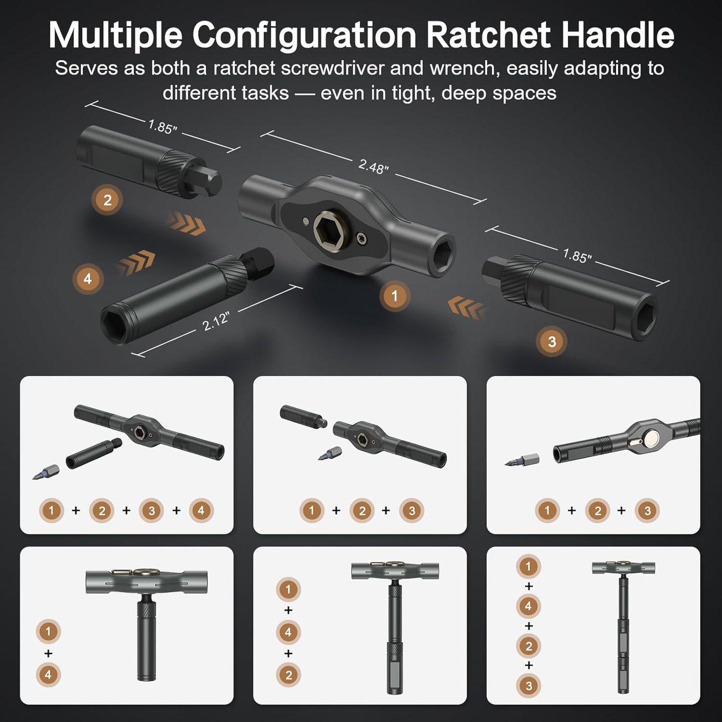 58-tooth forward-reverse ratchet with 6.2-degree swing arc and 50n.m torque output
