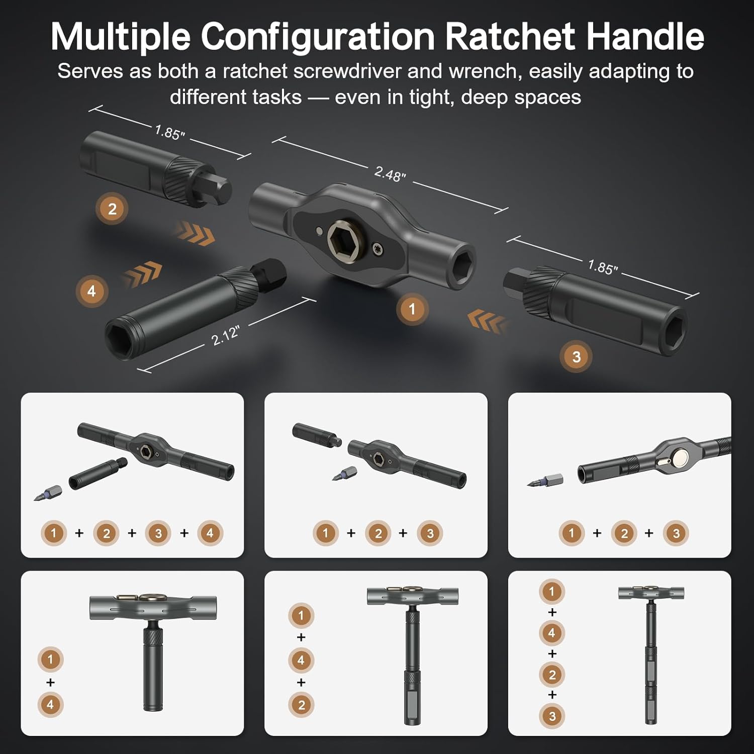 58-tooth forward-reverse ratchet with 6.2-degree swing arc and 50n.m torque output