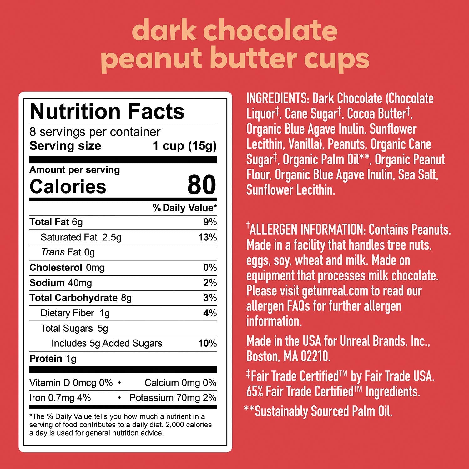 5g of sugar per serving with no sugar alcohols or artificial sweeteners