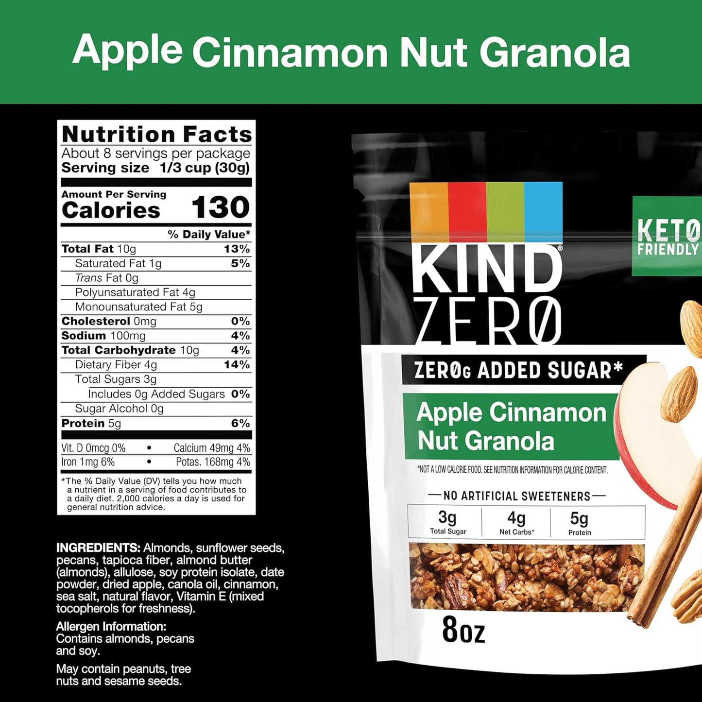 5g protein, 4g net carbs, 3g total sugar, and good-source-of-fiber per serving