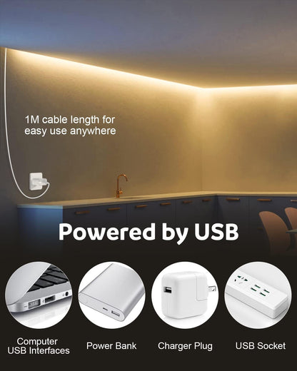 5v usb powered with 1-meter usb cable included for direct plug-in to tv, power bank, or charger