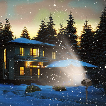 5w led light source with rotating optical pattern simulating falling snow at variable speeds
