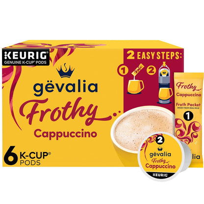 6-count kit pairing k-cup espresso-style pods with 6 real-milk froth packets