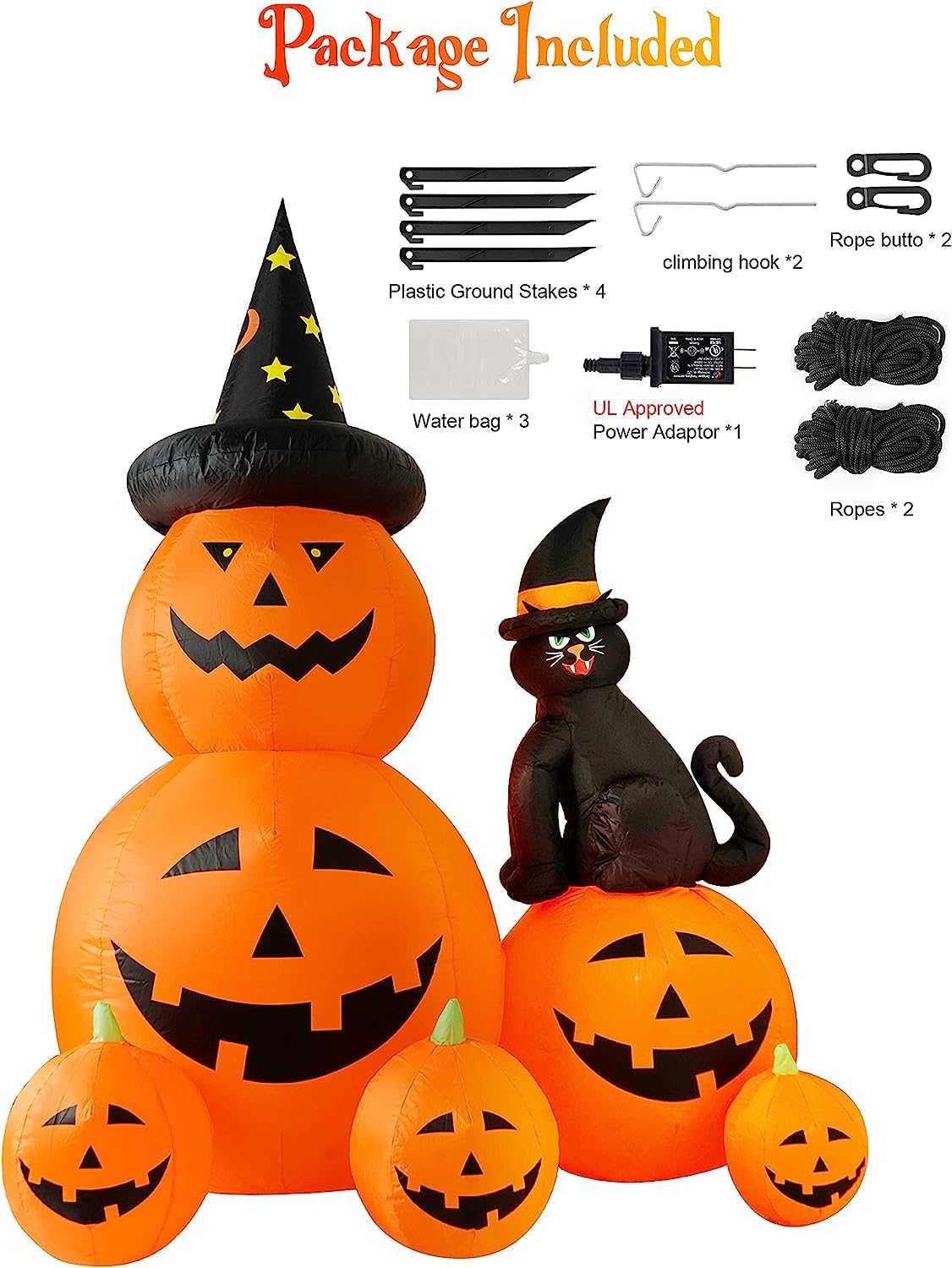 HauntedMoors Halloween Inflatable 6 FT Black Cat Ghost Pumpkin – Living Room and Porch Seasonal Decor with Bright White Illumination
