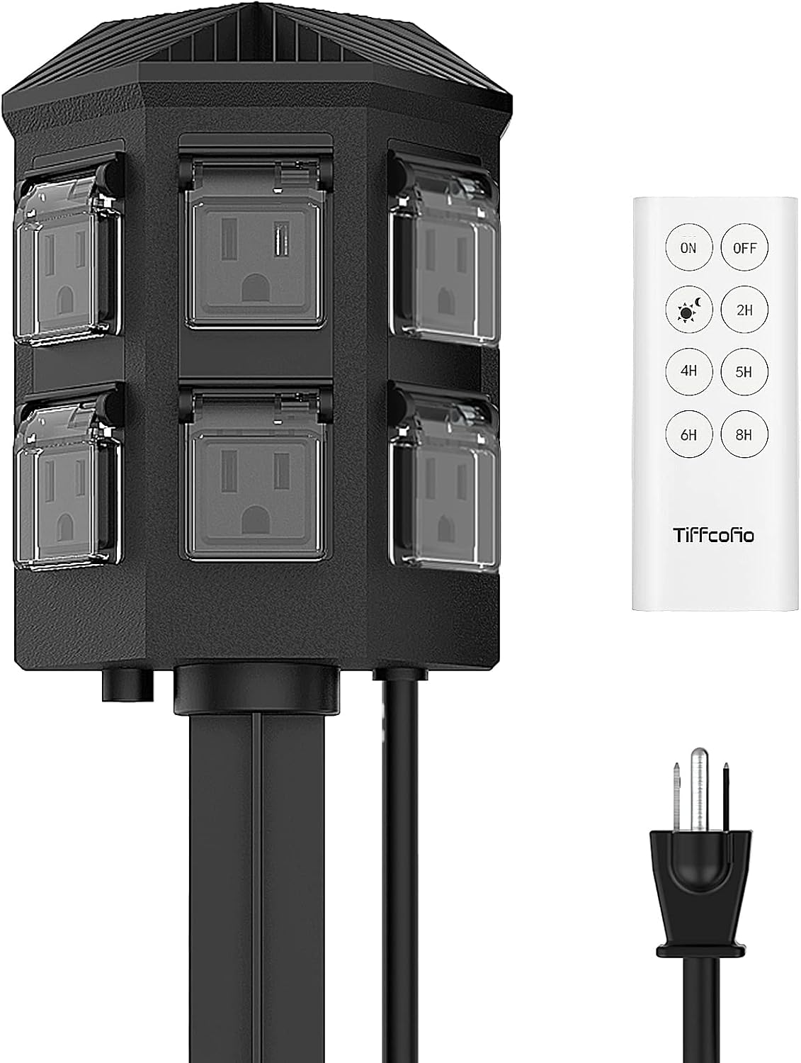 6 grounded outlets with individual waterproof safety covers