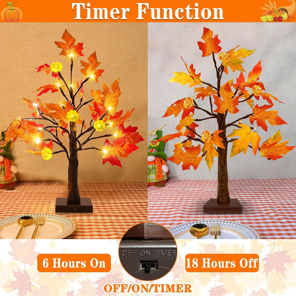 6-hour on / 18-hour off automatic timer switch on the base