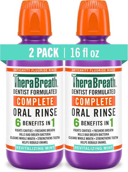 6-in-1 oral rinse: fights cavities, freshens breath, kills bad breath bacteria, cleans whole mouth, strengthens teeth, rebuilds enamel