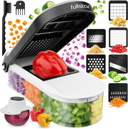 6 interchangeable 420j stainless steel blades (fine dicer, medium dicer, grater, coarse shredder, julienne, slicer)