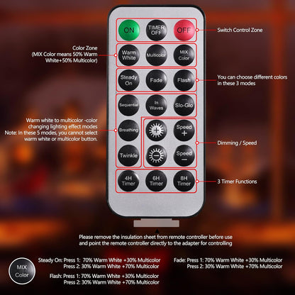 6 lighting modes across warm white, multicolor, and blended color options