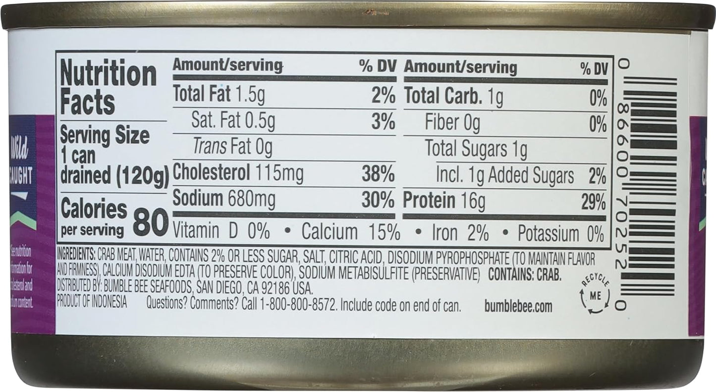 6 oz can yielding 4.25 oz of drained lump crab meat