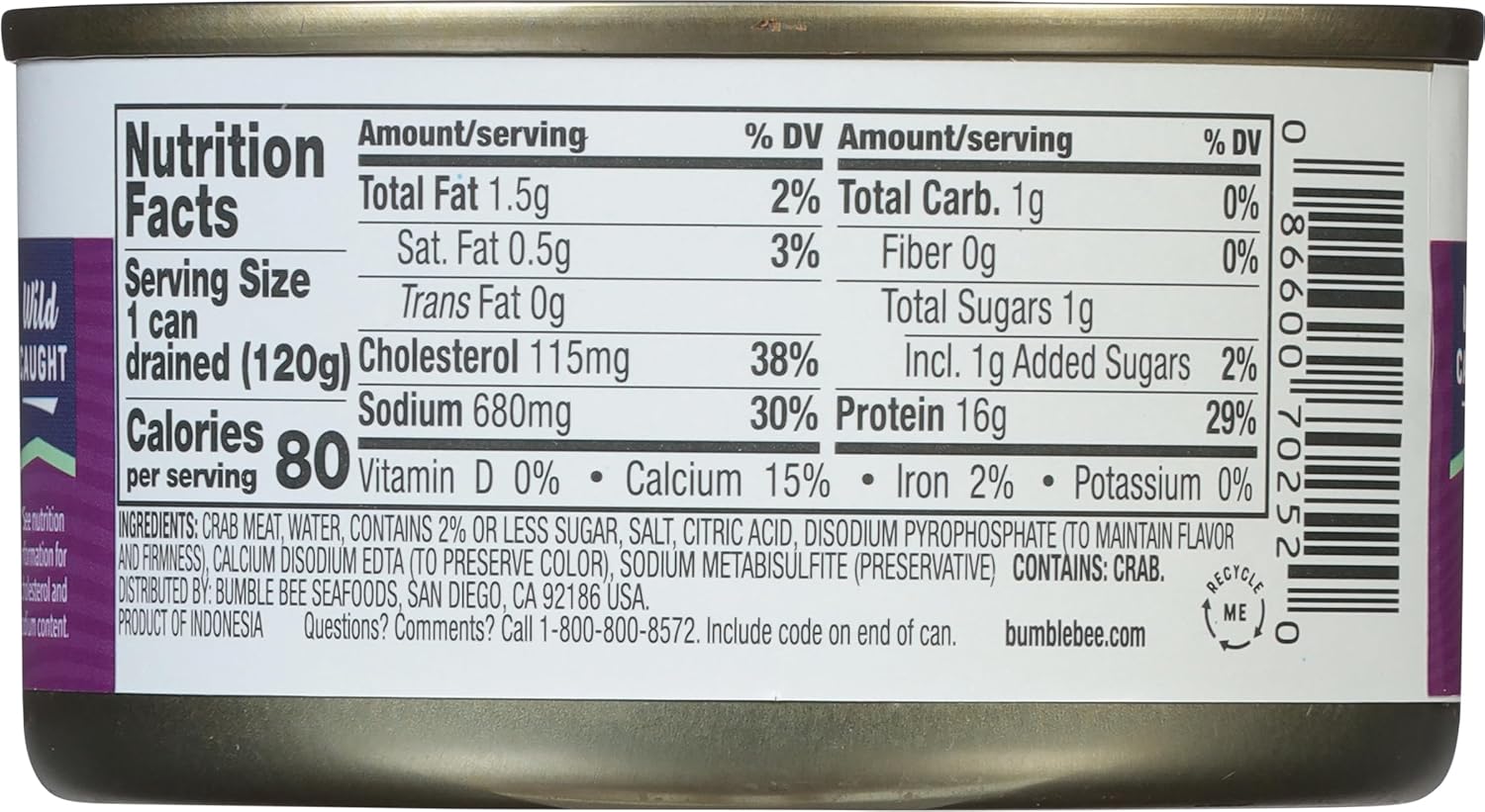 6 oz can yielding 4.25 oz of drained lump crab meat