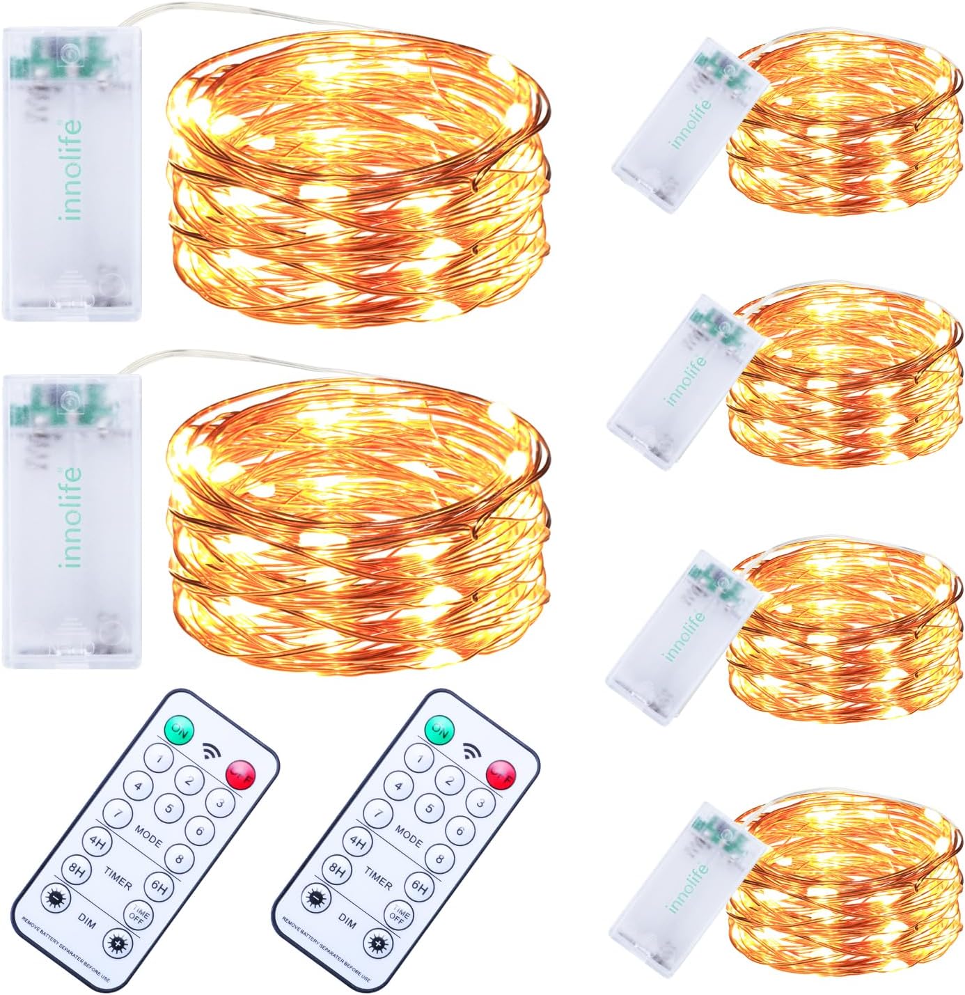6-pack of 10ft strands with 30 warm white micro leds per strand on thin copper wire