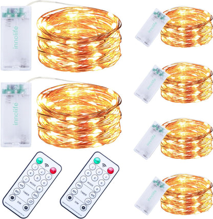 6-pack of 10ft strands with 30 warm white micro leds per strand on thin copper wire