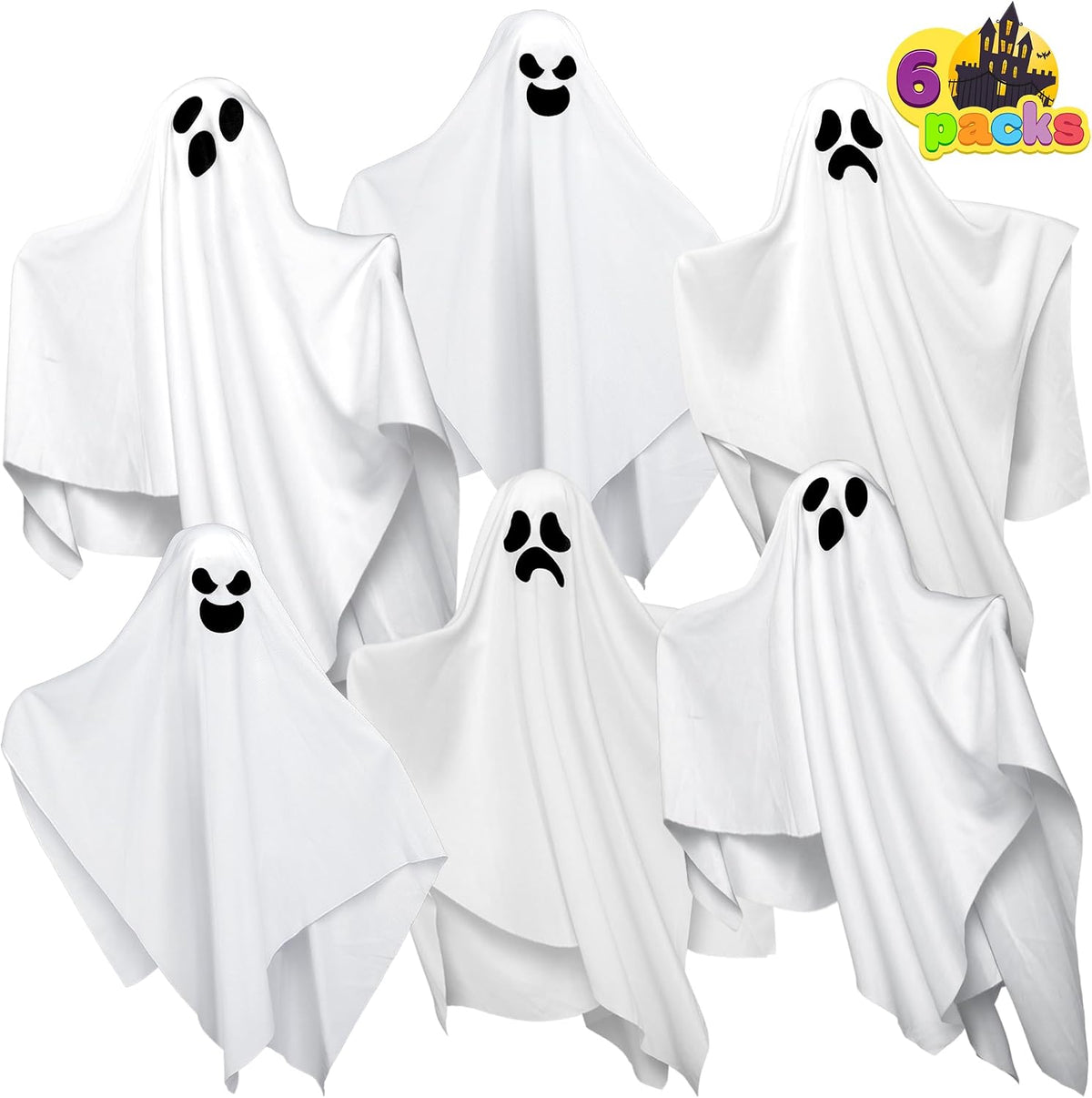 6-pack of 19.6-inch white hanging ghosts
