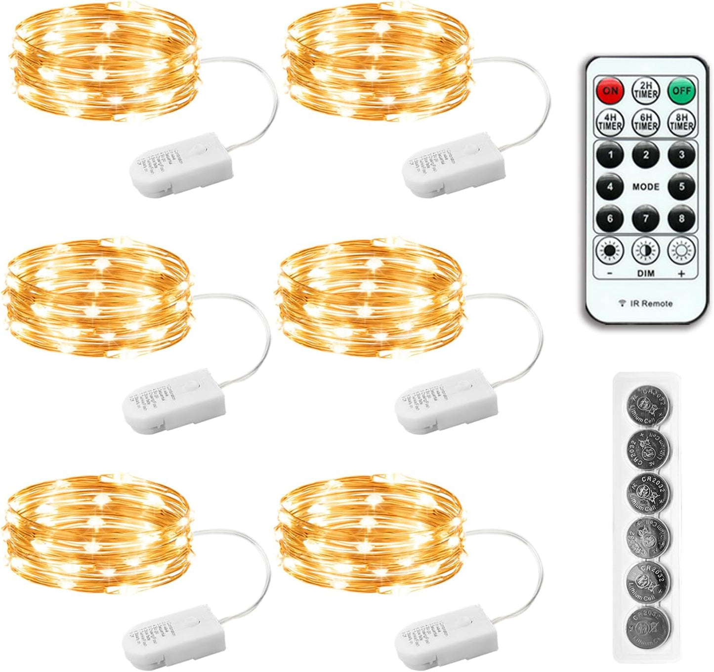 6-pack of 7ft / 20-led string lights with flexible silver wire
