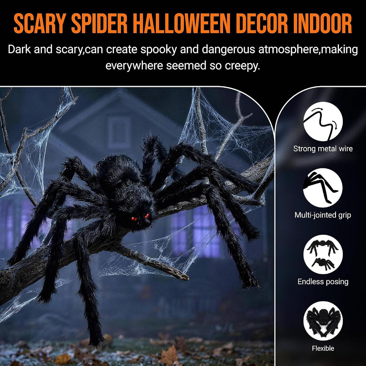 Spider Decor for Home – Life-Size Furry Spiders for Garage Haunt, Window Display, and Cozy Spooky Aesthetic