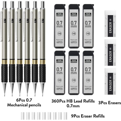 6-piece metal mechanical pencil body with retractable mechanism