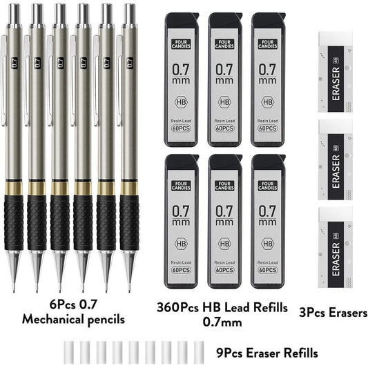 6-piece metal mechanical pencil body with retractable mechanism