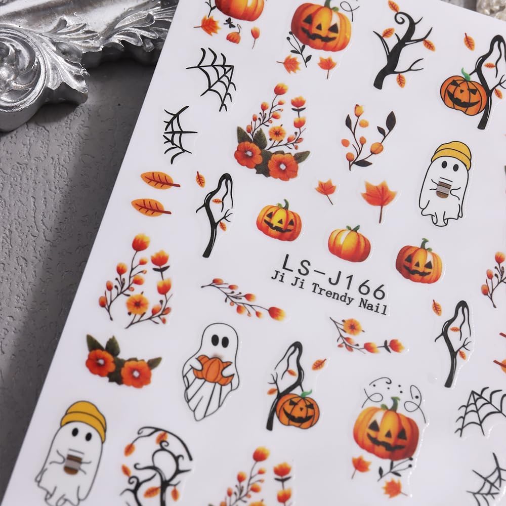 Halloween Nail Art Stickers 3D Pumpkin Ghost Set – Spooky Stocking Stuffer Gift for Teen Girls and Nail Art Lovers