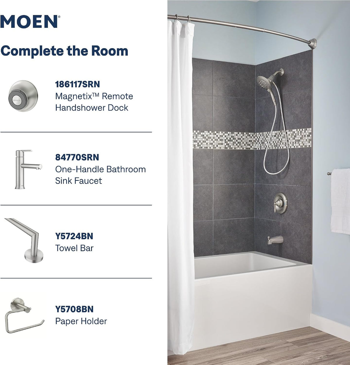 Moen Magnetix Dual Shower with One-Handed Wand Return, Safer Showering Solution for Mobility Limited Adults