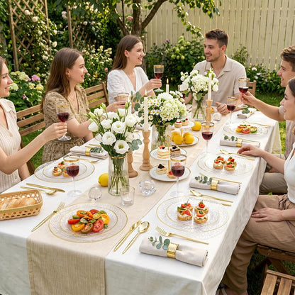 LUXFUN Hammered Plastic Dinner and Dessert Plates – Practical Outdoor Table Setting for Parties and Events