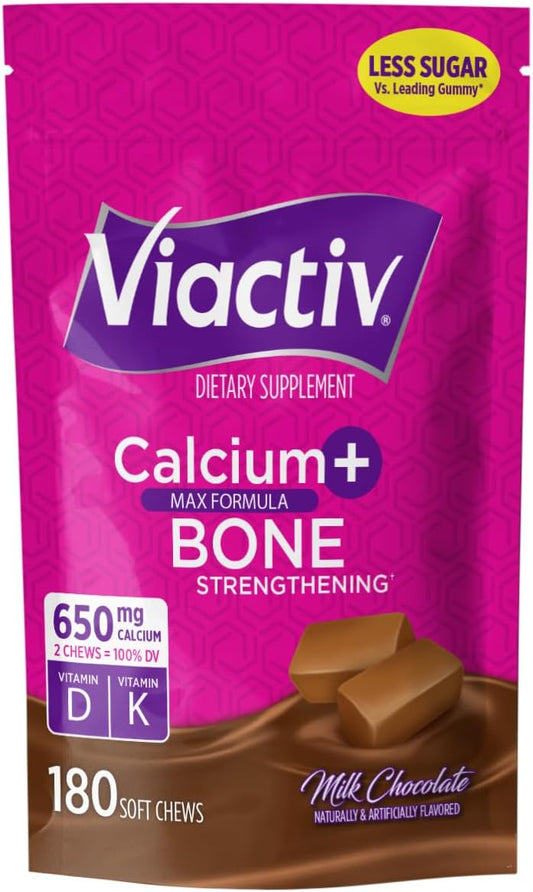 650 mg calcium per soft chew; 2 chews daily deliver 100% daily value