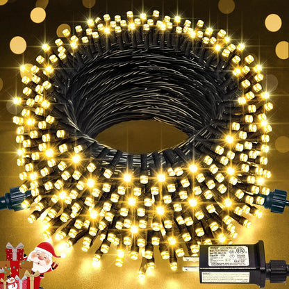 66ft string with 200 super-bright warm white leds on green camouflaging wire