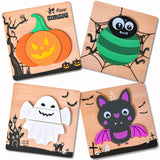 TinyQuest Halloween Wooden Puzzles 4-Pack – Chunky Easy-Grasp Puzzles Designed for Safe Preschool Classroom Play