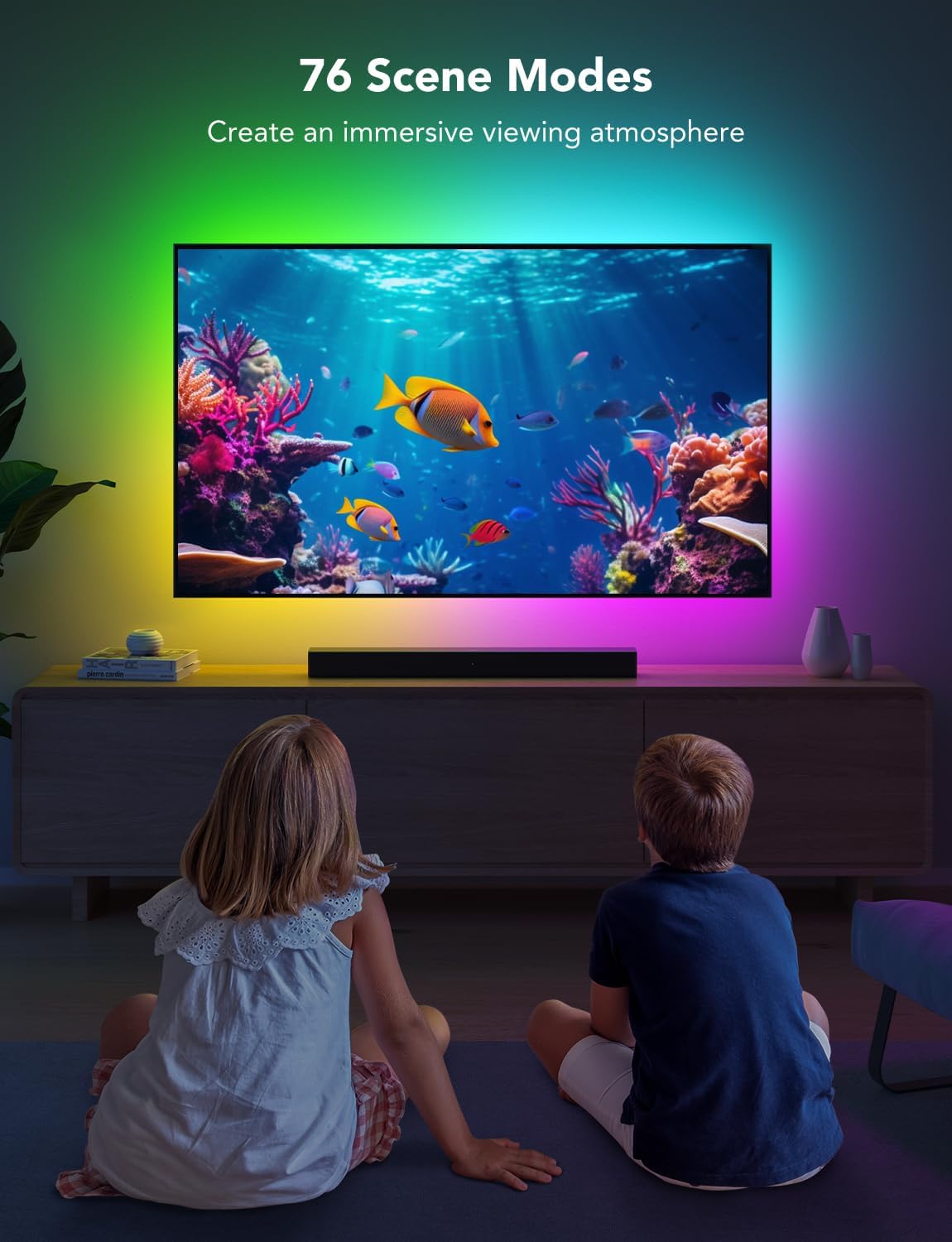 7.8ft strip length with included cable clips sized for 40-50 inch tv perimeters
