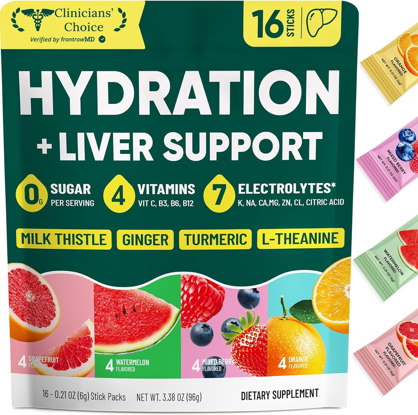 7 essential electrolytes per serving: sodium, magnesium, zinc, potassium, calcium, chloride, and citric acid