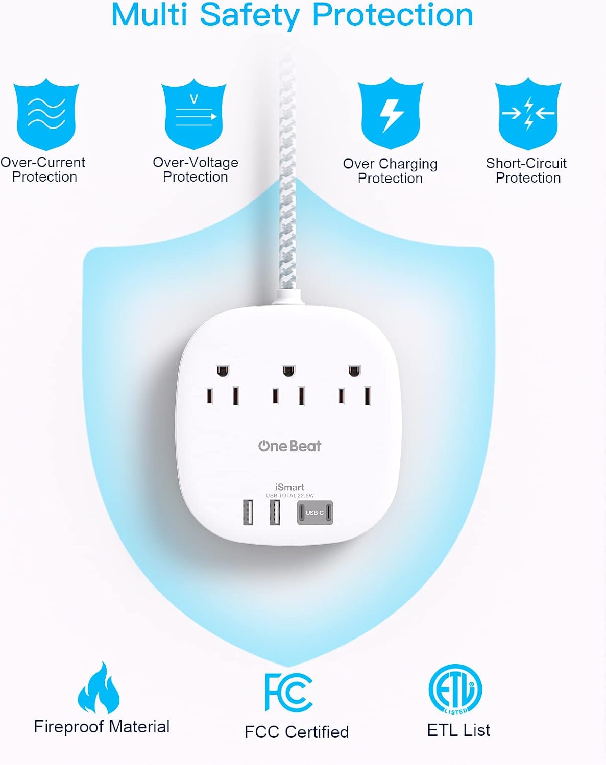 WorkTech Pro Power Strip – Less-Is-More Home Office Upgrade, 7-in-1 Compact Power Bar with Hidden Outlet Design