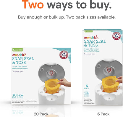 Munchkin Lavender Scented Diaper Pail Bags – Wellness-Focused Nursery Odor Neutralizer for Infants