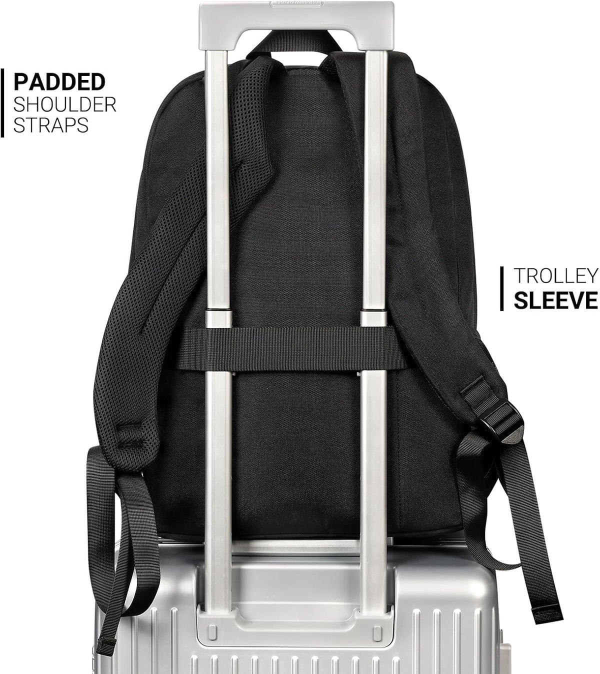 7 total pockets: front stash, utility organizer, external zippered pouch, and two side water-bottle pockets