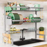 Kitsure 2-Tier Over The Sink Drying Rack with 3 Baskets & 5 Hooks | Statement Storage Piece for Modern Kitchens, Black