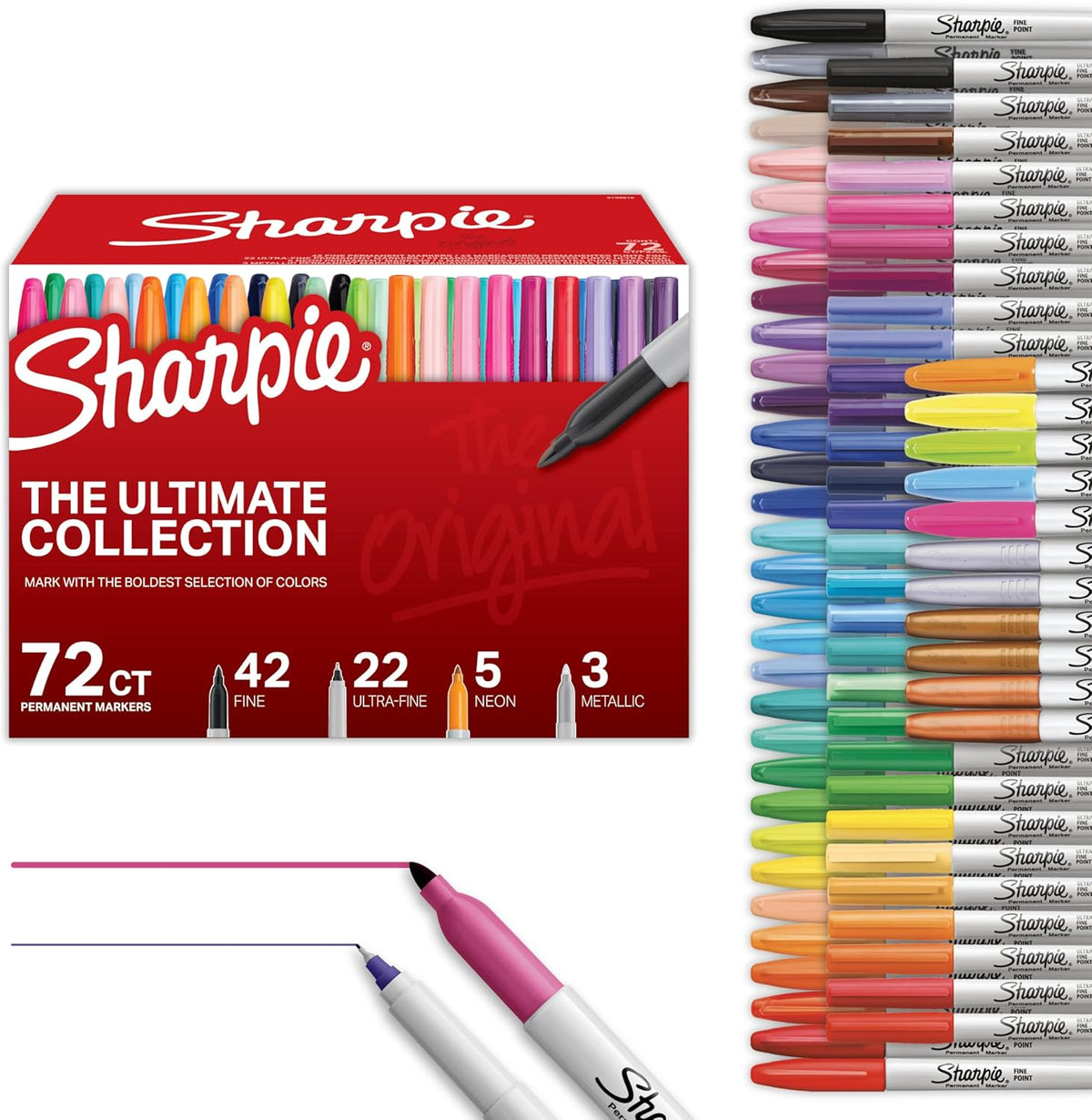72 markers combining fine point and ultra fine point (0.5mm) tips in one set