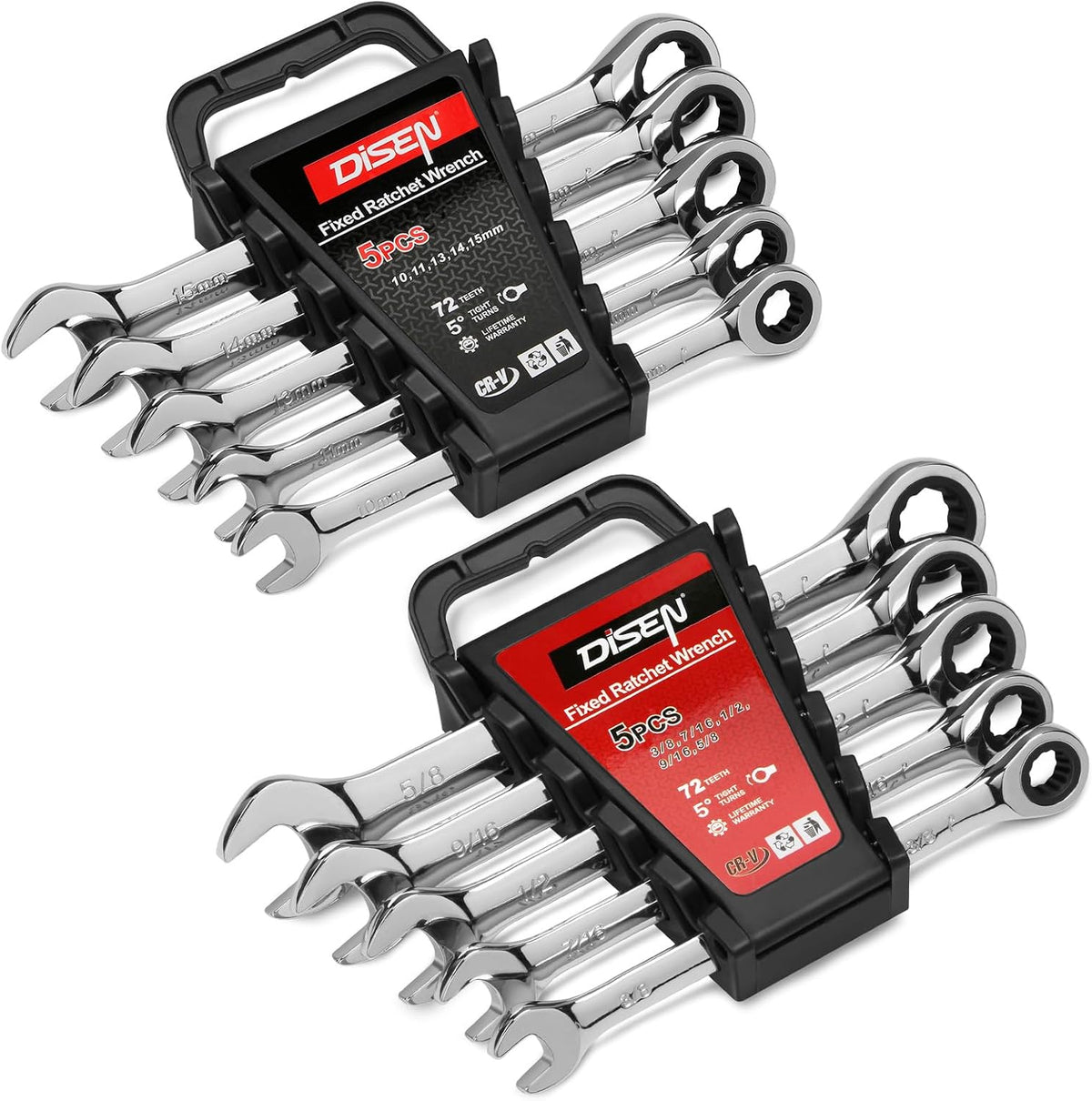 72-tooth ratchet gears requiring only 5-degree working swing arc