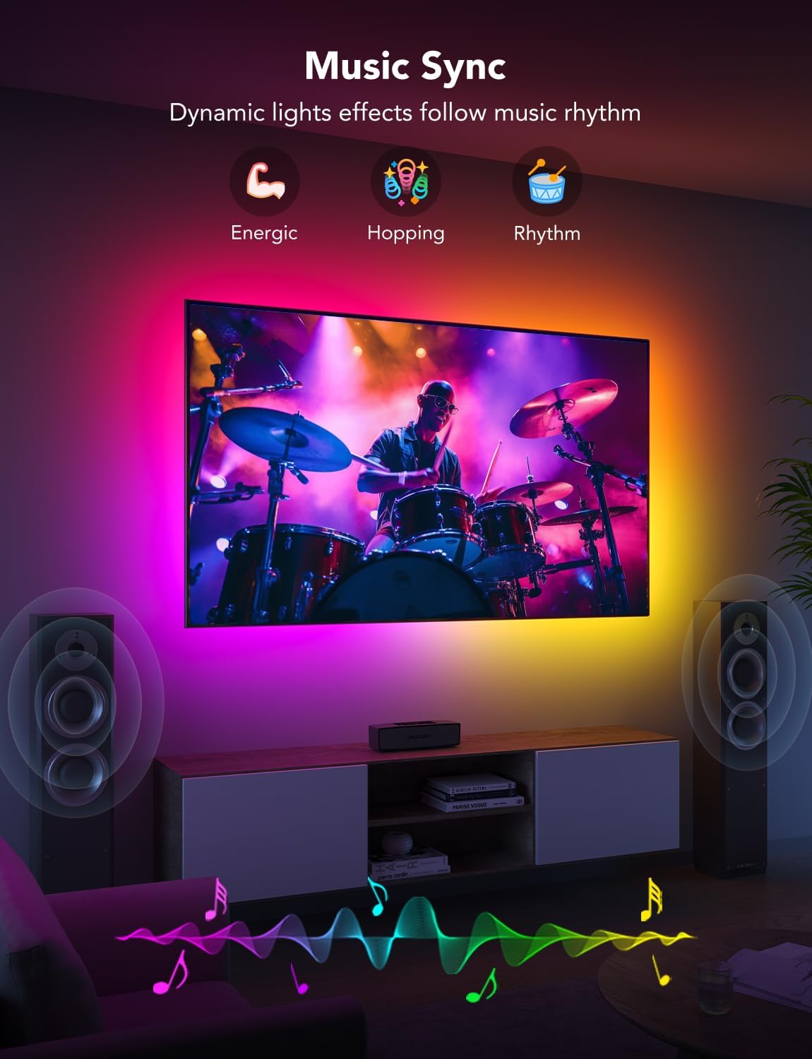 77 preset scene modes plus 11 dedicated music-sync modes