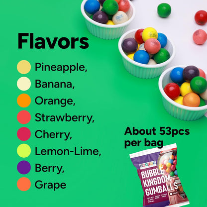 8 assorted flavors: pineapple, banana, orange, strawberry, cherry, lemon-lime, berry, and grape
