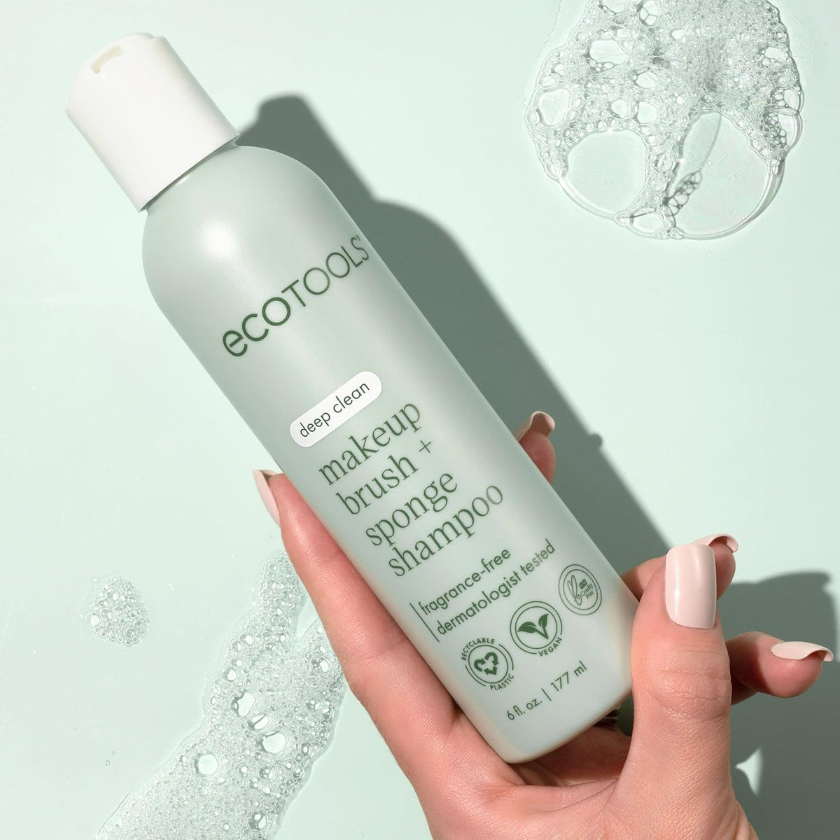 EcoTools Makeup Brush Cleanser + Sponge Shampoo – Breakout-Prone Skin Hygiene Reset, Dermatologist-Tested 8 oz