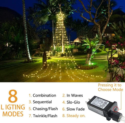8 lighting modes: combination, fireflies flash, waves, sequential, slo-glo, twinkle, slow fade, sparkle, constant glow