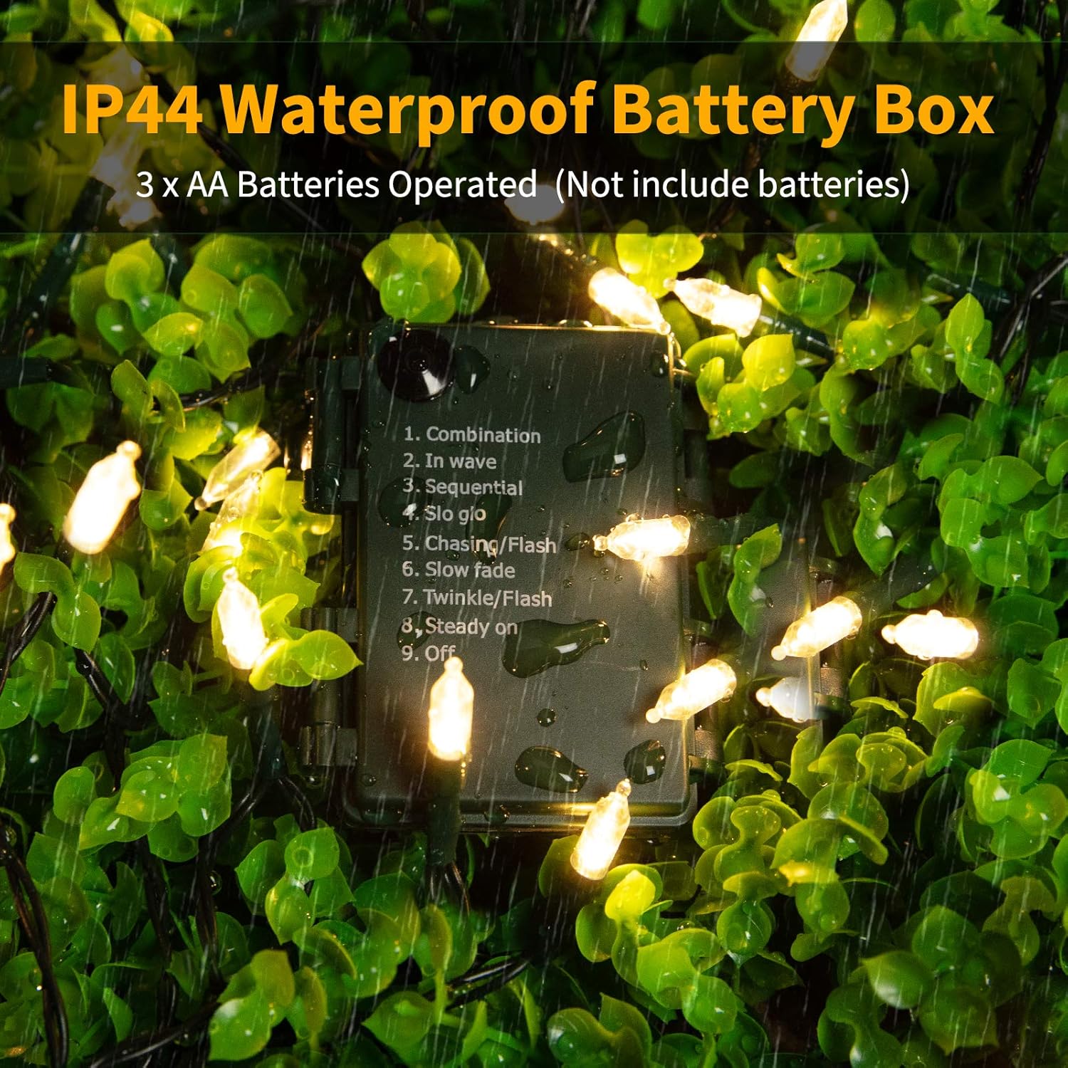 8 lighting modes controlled by a push-button on the battery box