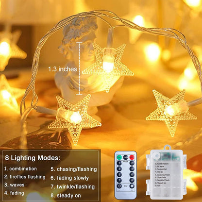 8 lighting modes including combination, twinkle, slow glow, and steady on