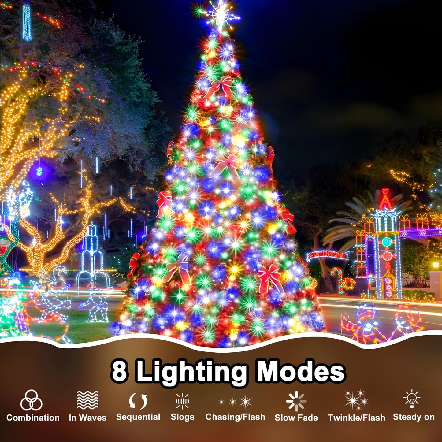 8 lighting modes including combination, wave, sequential, slow glow, blinking, and steady on