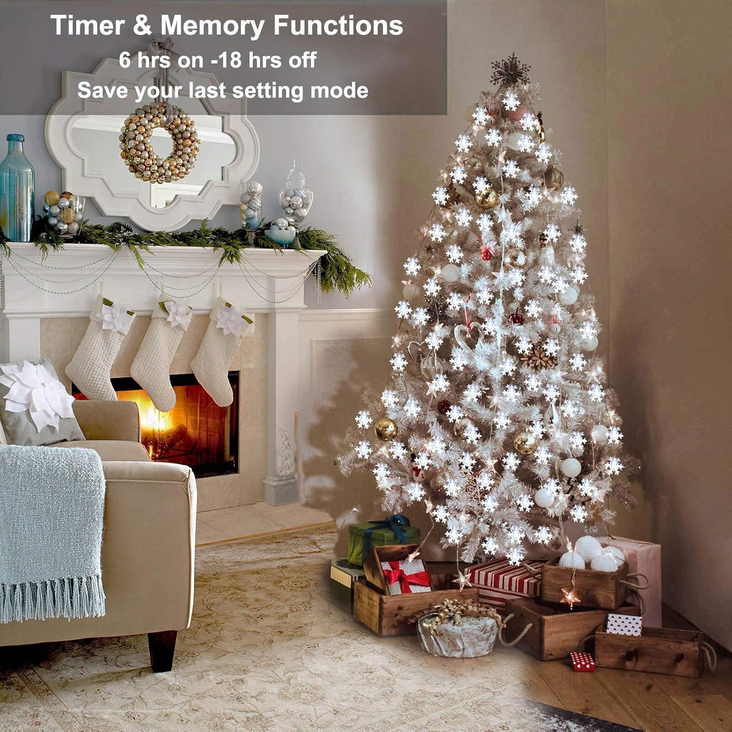 8 lighting modes including combination, wave, sequential, slow-glow, chasing, slow-fade, twinkle, and steady on