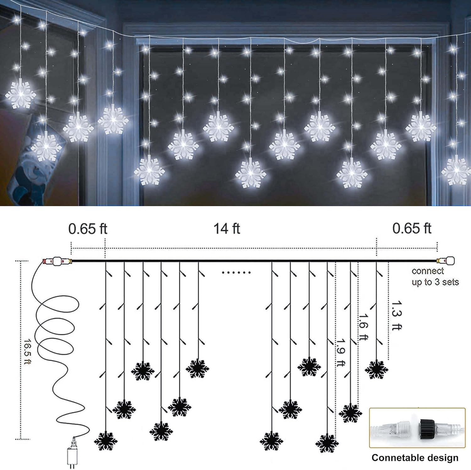 8 lighting modes including combination, waves, fading, fireflies, chasing, twinkle, slow fade, and steady on