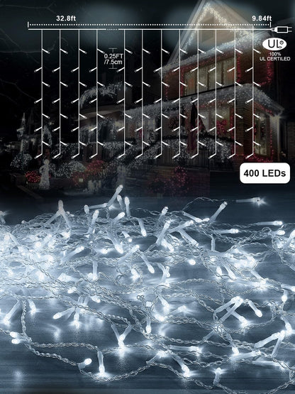 8 lighting modes including constant, combination, wave, sequence, slow glow, chase/twinkle, slow fade, and twinkle