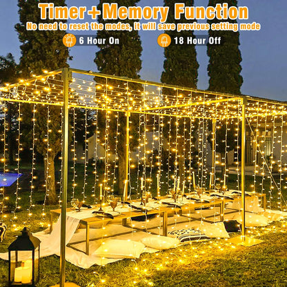8 lighting modes including steady on, twinkle/flash, slow fade, and sequential chase